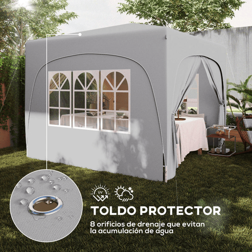 Outsunny Tenda Dobrável Tenda 3x3 m com Painéis Laterais UPF50+ Tenda de Jardim com Altura Ajustável e Bolsa de Transporte para Campismo Festas Pátio Cinza Claro