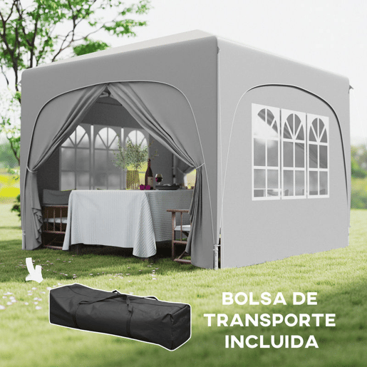 Outsunny Tenda Dobrável Tenda 3x3 m com Painéis Laterais UPF50+ Tenda de Jardim com Altura Ajustável e Bolsa de Transporte para Campismo Festas Pátio Cinza Claro