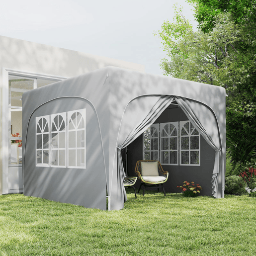 Outsunny Tenda Dobrável Tenda 3x3 m com Painéis Laterais UPF50+ Tenda de Jardim com Altura Ajustável e Bolsa de Transporte para Campismo Festas Pátio Cinza Claro