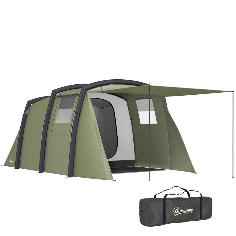 Outsunny tienda de campaña inflable familiar tipo túnel para 3–6 personas tienda de campaña glamping con vestíbulo ventanas de malla y bolsa de transporte protección uv 50+ impermeable verde oliva