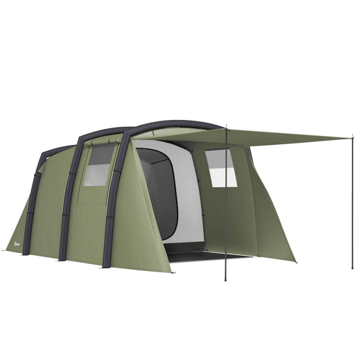 Outsunny Tenda de Campismo Inflável Familiar Tipo Túnel para 3-4 Pessoas Tenda de Campismo Glamping com Vestíbulo Janelas de Malha e Bolsa de Transporte Proteção UV 50+ Impermeável para Exterior
