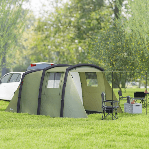 Outsunny Tenda de Campismo Inflável Familiar Tipo Túnel para 3-4 Pessoas Tenda de Campismo Glamping com Vestíbulo Janelas de Malha e Bolsa de Transporte Proteção UV 50+ Impermeável para Exterior