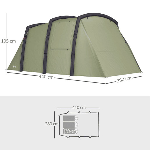 Outsunny Tenda de Campismo Inflável Familiar Tipo Túnel para 3-4 Pessoas Tenda de Campismo Glamping com Vestíbulo Janelas de Malha e Bolsa de Transporte Proteção UV 50+ Impermeável para Exterior