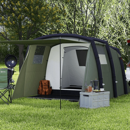 Outsunny Tenda de Campismo Inflável Familiar Tipo Túnel para 3-4 Pessoas Tenda de Campismo Glamping com Vestíbulo Janelas de Malha e Bolsa de Transporte Proteção UV 50+ Impermeável para Exterior