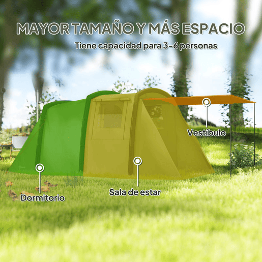 Outsunny Tenda de Campismo Inflável Familiar Tipo Túnel para 3-4 Pessoas Tenda de Campismo Glamping com Vestíbulo Janelas de Malha e Bolsa de Transporte Proteção UV 50+ Impermeável para Exterior