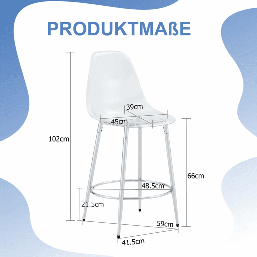 Conjunto de 2 bancos transparentes - Design flutuante - Altura: 102 cm - Pernas metálicas prateadas