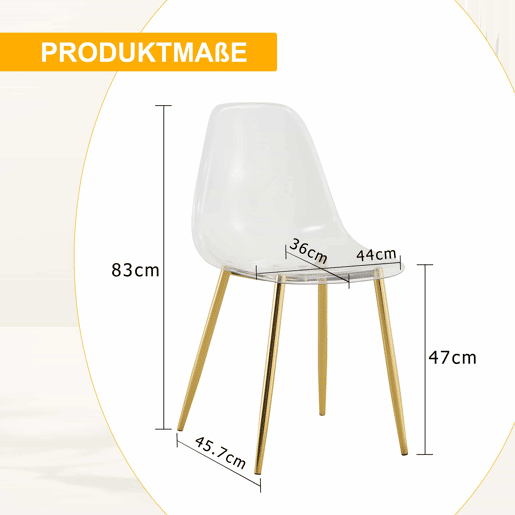 4 cadeiras de sala de jantar - transparentes com pernas metálicas douradas, estáveis e antiderrapantes - dourado e transparente