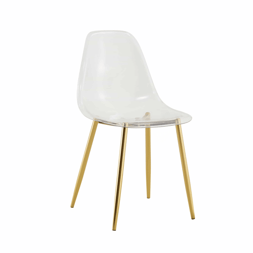 4 cadeiras de sala de jantar - transparentes com pernas metálicas douradas, estáveis e antiderrapantes - dourado e transparente
