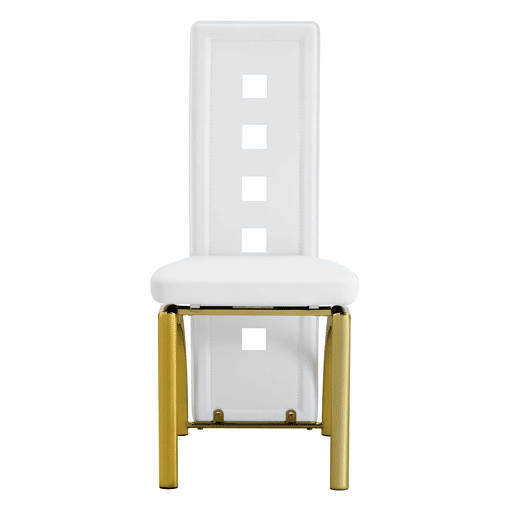 Cadeiras de sala de jantar 2 peças - design europeu com padrão perfurado, couro PU branco mate + pernas metálicas douradas - Branco+Dourado