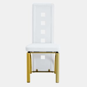 Cadeiras de sala de jantar 2 peças - design europeu com padrão perfurado, couro PU branco mate + pernas metálicas douradas - Branco+Dourado