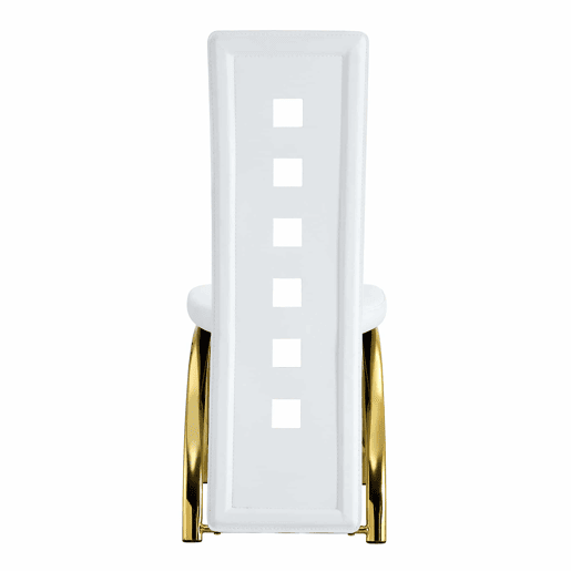 Cadeiras de sala de jantar 2 peças - design europeu com padrão perfurado, couro PU branco mate + pernas metálicas douradas - Branco+Dourado