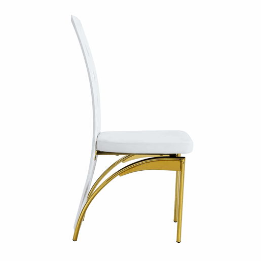 Cadeiras de sala de jantar 2 peças - design europeu com padrão perfurado, couro PU branco mate + pernas metálicas douradas - Branco+Dourado
