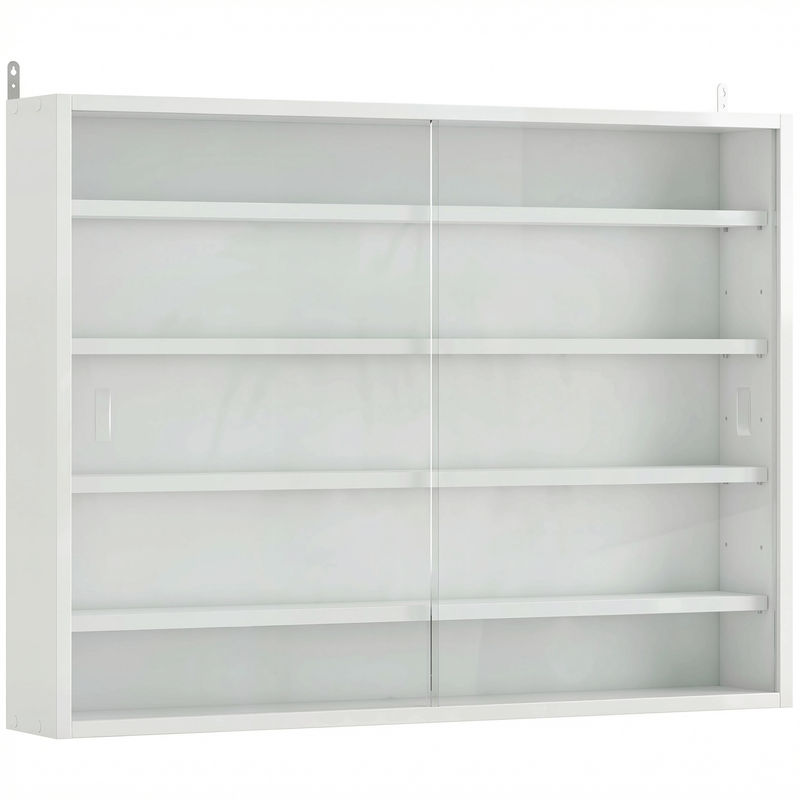 Homcom vitrina expositora para colecciones de 5 niveles, vitrina de pared, con estantes ajustables y 2 puertas correderas de vidrio, para perfumes, figuras de decoración, 80x9,5x60 cm, blanco