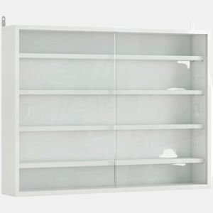 HOMCOM Vitrine de Parede de Madeira com Prateleiras Ajustáveis e 2 Portas Corredeiras de Vidro para Coleções Perfumes Bonecos de Decoração 80x9,5x60 cm Branco