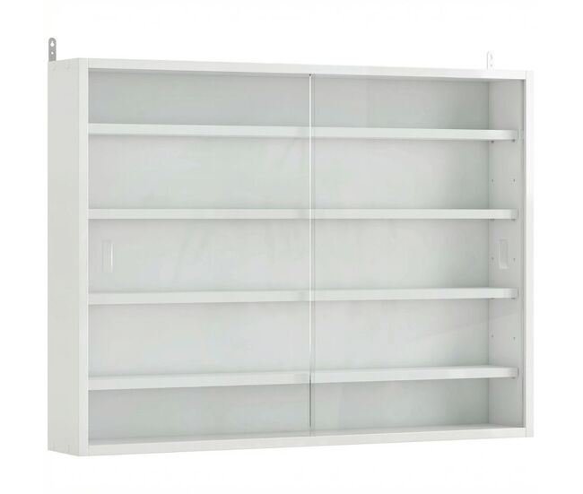 Homcom vitrina expositora para colecciones de 5 niveles, vitrina de pared, con estantes ajustables y 2 puertas correderas de vidrio, para perfumes, figuras de decoración, 80x9,5x60 cm, blanco