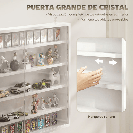 HOMCOM Vitrine de Parede de Madeira com Prateleiras Ajustáveis e 2 Portas Corredeiras de Vidro para Coleções Perfumes Bonecos de Decoração 80x9,5x60 cm Branco