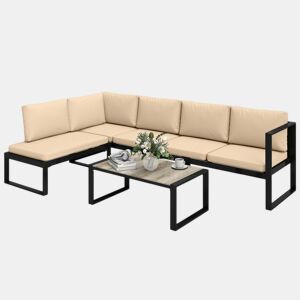 Outsunny Conjunto de Jardim Exterior de 4 Peças Móveis de Jardim com 2 Sofás de 2 Lugares 1 Cadeira sem Braços e Mesa de Centr Conjunto de Sofá com Estrutura de Aço e Almofadas Caqui