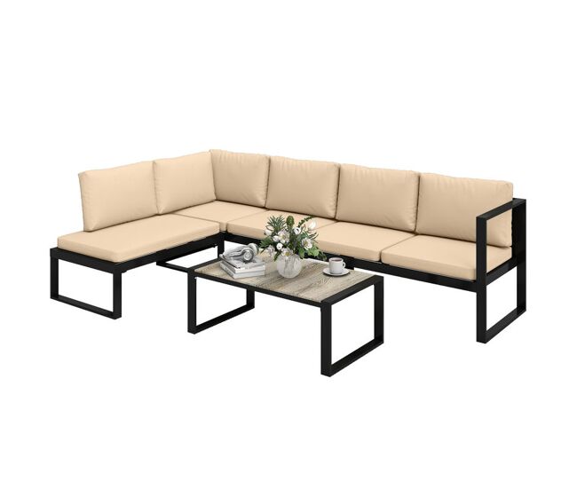 Outsunny conjunto de jardín exterior de 4 piezas, muebles jardín exterior con 2 sofás de 2 plazas, 1 sillón sin brazos y mesa de centro, conjunto de