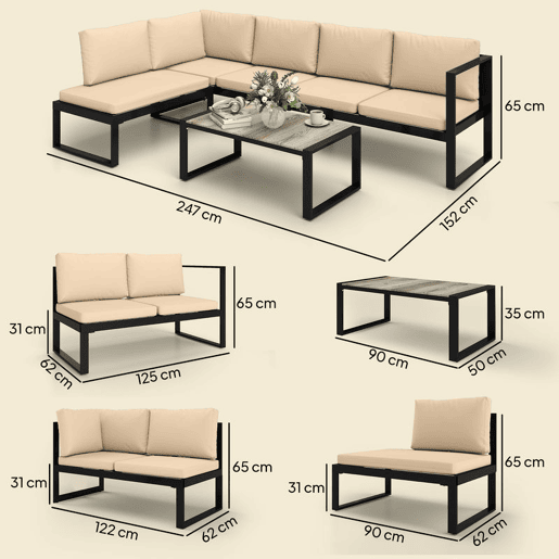 Outsunny Conjunto de Jardim Exterior de 4 Peças Móveis de Jardim com 2 Sofás de 2 Lugares 1 Cadeira sem Braços e Mesa de Centr Conjunto de Sofá com Estrutura de Aço e Almofadas Caqui