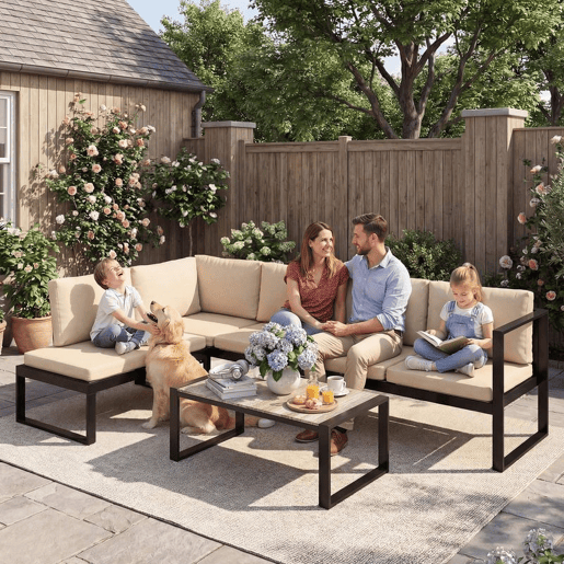 Outsunny Conjunto de Jardim Exterior de 4 Peças Móveis de Jardim com 2 Sofás de 2 Lugares 1 Cadeira sem Braços e Mesa de Centr Conjunto de Sofá com Estrutura de Aço e Almofadas Caqui
