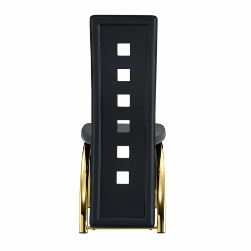 Conjunto de 2 cadeiras de jantar com design europeu - Couro PU preto + pernas metálicas douradas - 102,5 cm - Preto e dourado