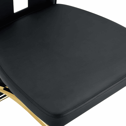 Conjunto de 2 cadeiras de jantar com design europeu - Couro PU preto + pernas metálicas douradas - 102,5 cm - Preto e dourado