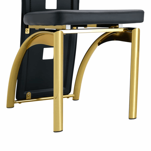 Conjunto de 2 cadeiras de jantar com design europeu - Couro PU preto + pernas metálicas douradas - 102,5 cm - Preto e dourado