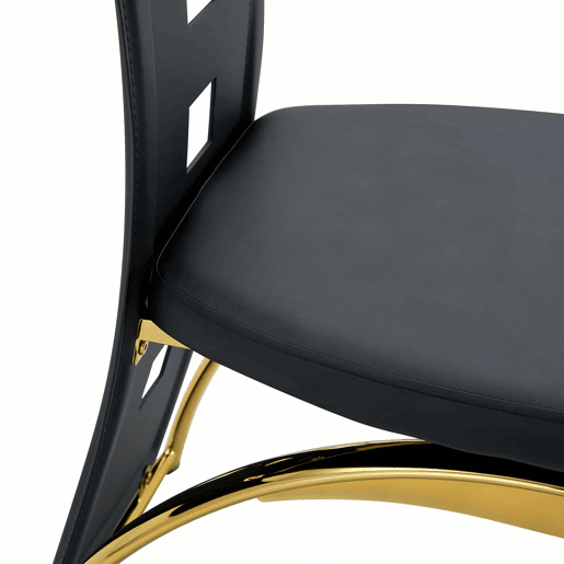 Conjunto de 2 cadeiras de jantar com design europeu - Couro PU preto + pernas metálicas douradas - 102,5 cm - Preto e dourado
