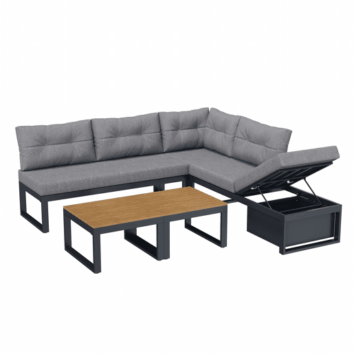 Conjunto de móveis de jardim - 3 posições reclináveis, almofadas grossas, arrumação, capa resistente às intempéries - Cinza escuro