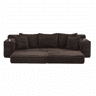 Sofá de tecido veludo cotelê de 4 lugares - encosto alto, almofadas adicionais, bolsos laterais e porta-copos, convertível em sofá-cama - café