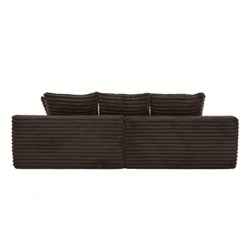 Sofá de tecido veludo cotelê de 4 lugares - encosto alto, almofadas adicionais, bolsos laterais e porta-copos, convertível em sofá-cama - café