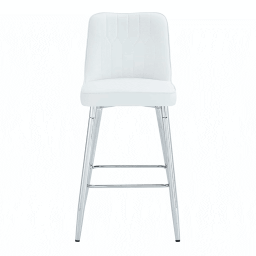 Conjunto de 2 bancos de bar, 100 cm - Couro PU branco, estrutura metálica prateada, apoio para os pés confortável - Branco e prateado