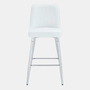 Conjunto de 2 bancos de bar, 100 cm - Couro PU branco, estrutura metálica prateada, apoio para os pés confortável - Branco e prateado