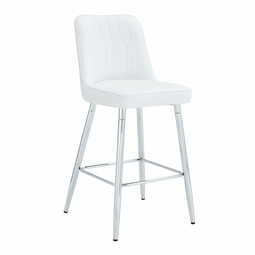 Conjunto de 2 bancos de bar, 100 cm - Couro PU branco, estrutura metálica prateada, apoio para os pés confortável - Branco e prateado