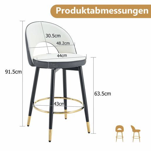 Banco de bar giratório 360° - Almofadas cinza escuro e branco, material PU, banco acolchoado confortável, ideal para bares, salas de jantar, cozinhas, terraços, etc. - Cor: Cinza escuro, Branco
