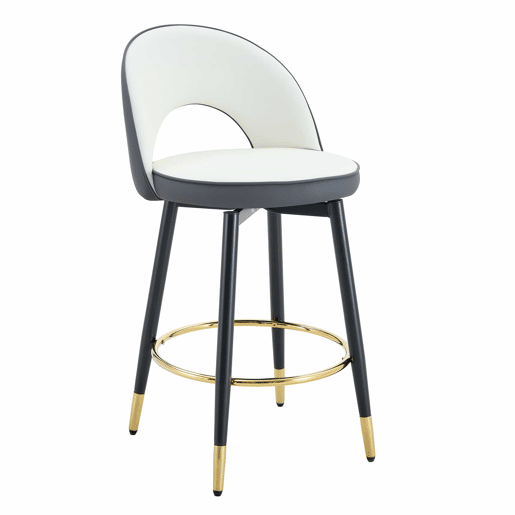 Banco de bar giratório 360° - Almofadas cinza escuro e branco, material PU, banco acolchoado confortável, ideal para bares, salas de jantar, cozinhas, terraços, etc. - Cor: Cinza escuro, Branco