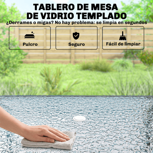Outsunny Conjunto de Mesa e Cadeiras de Jardim de 8 Peças Móveis de Jardim para Exterior com Chapéu de Sol 6 Cadeiras Dobráveis Mesa de Vidro Temperado para Terraço Pátio Cinza