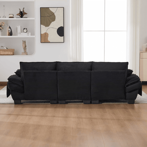 Sofá modular de 3 lugares - assento largo, design ergonómico, espuma de alta densidade, porta USB-C e bolsos laterais - preto