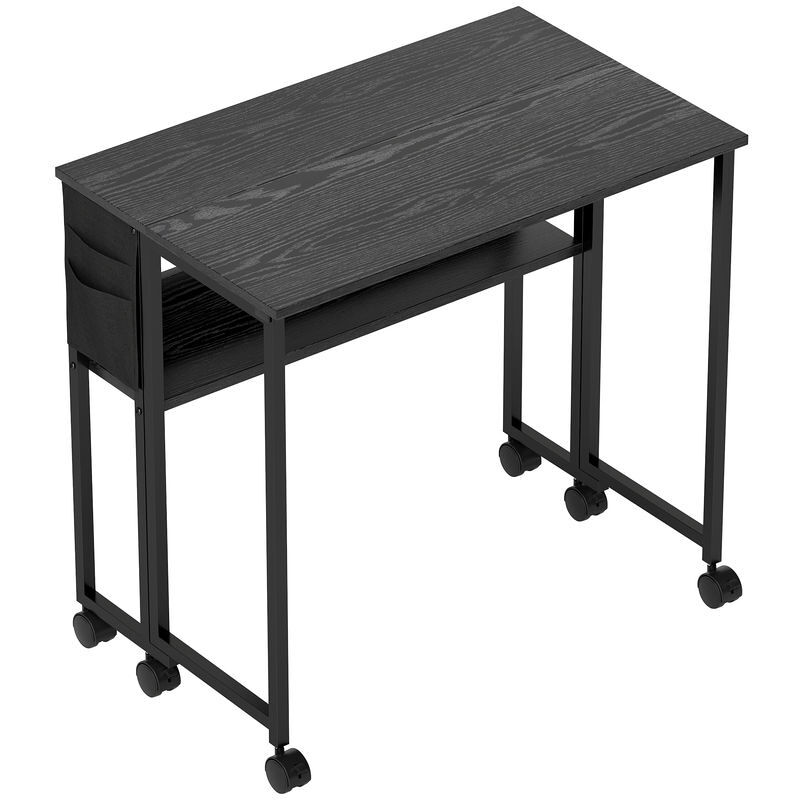 Homcom escritorio plegable con ruedas y estante, mesa escritorio compacta con bolsillo de almacenaje, mesa de ordenador portátil para casa, oficina, espacios pequeños, 80x50x75 cm, negro