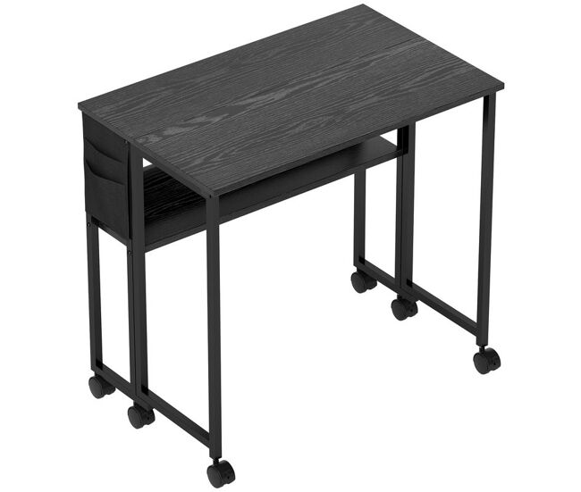 Homcom escritorio plegable con ruedas y estante, mesa escritorio compacta con bolsillo de almacenaje, mesa de ordenador portátil para casa, oficina, espacios pequeños, 80x50x75 cm, negro