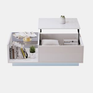 Mesa de centro elevável retangular de painel de partÃculas com luz led,branco