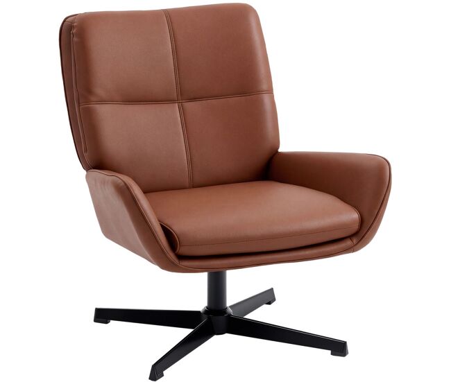 Homcom sillón giratorio, butaca de salón tapizado en pu, sillón lectura con asiento acolchado, reposabrazos, patas metálicas, para sala de estar, dormitorio, marrón