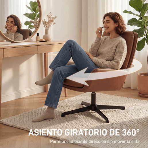 HOMCOM Poltrona Giratória Estofada em PU com Assento Acolchoado, Apoios de Braços e Pernas Metálicas, Castanho