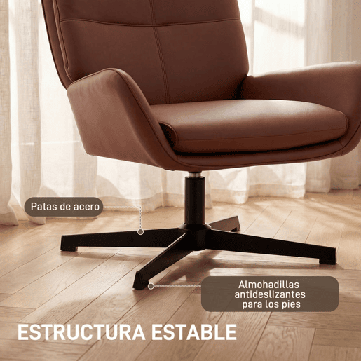HOMCOM Poltrona Giratória Estofada em PU com Assento Acolchoado, Apoios de Braços e Pernas Metálicas, Castanho
