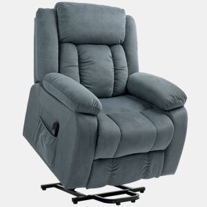 Poltrona Relax Reclinável Elétrica HOMCOM Levanta Pessoas com Porta USB Controlo Remoto Assento Largo Apoio para os Pés Estofada em Tecido Aveludado Cinzento