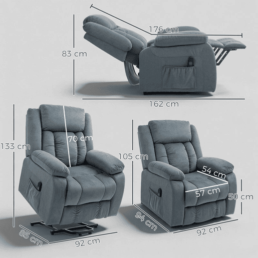 Poltrona Relax Reclinável Elétrica HOMCOM Levanta Pessoas com Porta USB Controlo Remoto Assento Largo Apoio para os Pés Estofada em Tecido Aveludado Cinzento Poltrona Relax Reclinável Elétrica HOMCOM Levanta Pessoas com Porta USB Controlo Remoto Assento Largo Apoio para os Pés Estofada em Tecido Aveludado Cinzento
