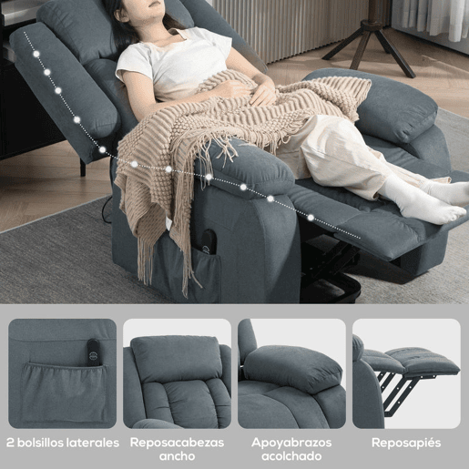 Poltrona Relax Reclinável Elétrica HOMCOM Levanta Pessoas com Porta USB Controlo Remoto Assento Largo Apoio para os Pés Estofada em Tecido Aveludado Cinzento Poltrona Relax Reclinável Elétrica HOMCOM Levanta Pessoas com Porta USB Controlo Remoto Assento Largo Apoio para os Pés Estofada em Tecido Aveludado Cinzento