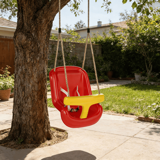 AIYAPLAY Baloiço Infantil Baloiço para Crianças Corda Ajustável com Encosto Alto Barra de Segurança em T para Interior e Exterior Vermelho