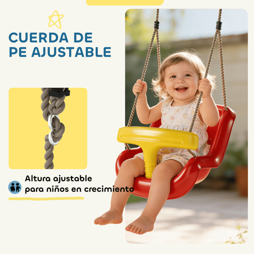 AIYAPLAY Baloiço Infantil Baloiço para Crianças Corda Ajustável com Encosto Alto Barra de Segurança em T para Interior e Exterior Vermelho