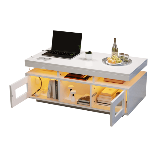 Mesa de centro retangular de painel de partÃculas com luz led,branco Mesa de centro retangular de painel de partÃculas com luz led,branco
